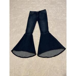 Free People Womens Jeans Sz 26 Dark Wash  Bell Bottom Mid Rise Super Flare